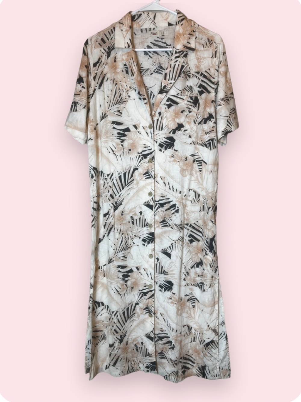 FAHERTY Canopy Palm Print Linen Blend Button Down Collared Midi Dress Size S